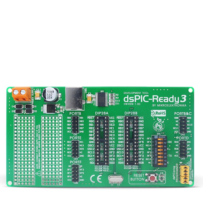 dsPIC-Ready3 Board - 28-pin dsPIC (dsPIC30F2010, dsPIC30F3010, etc ...